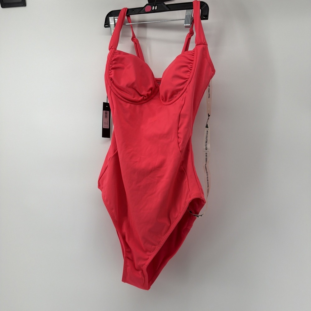 TA3 SWEETIE ONE PIECE SWIMSUIT HOT CORAL PINK UNDERWIRE PADDED SIZE L XLONG NEW